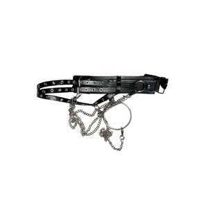 Black Faux Leather Grommet Chain Belt Harness Ring Punk Gothic